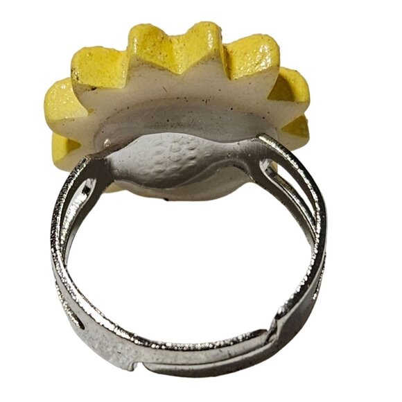 Yellow Smiley Face Sunshine Sunburst Ring Girls Costume Jewelry Adjustable - Picture 3 of 5